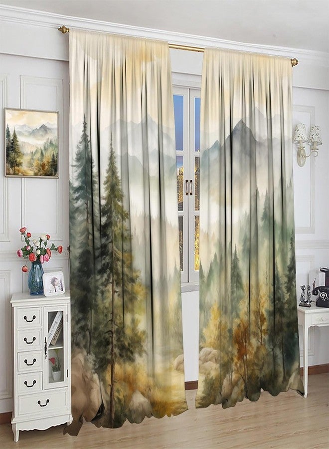 LOMADIA Forest Blackout Curtain for Office, Watercolor Mountain Forest Nature Tree Woodland Home Window Treatments 2 Panels Drapes for Kids Room Living Room Bedroom Decor 42" W X 45" L - Image 2
